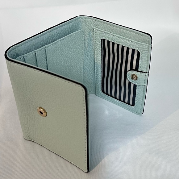 Kate Spade Jackson St Jada Pebbled Leather Trifold Wallet Light Blue/Green - Picture 7 of 9